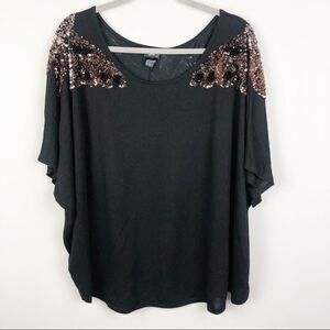 H&M | Sequin Butterfly Oversized Black Drapey Top
